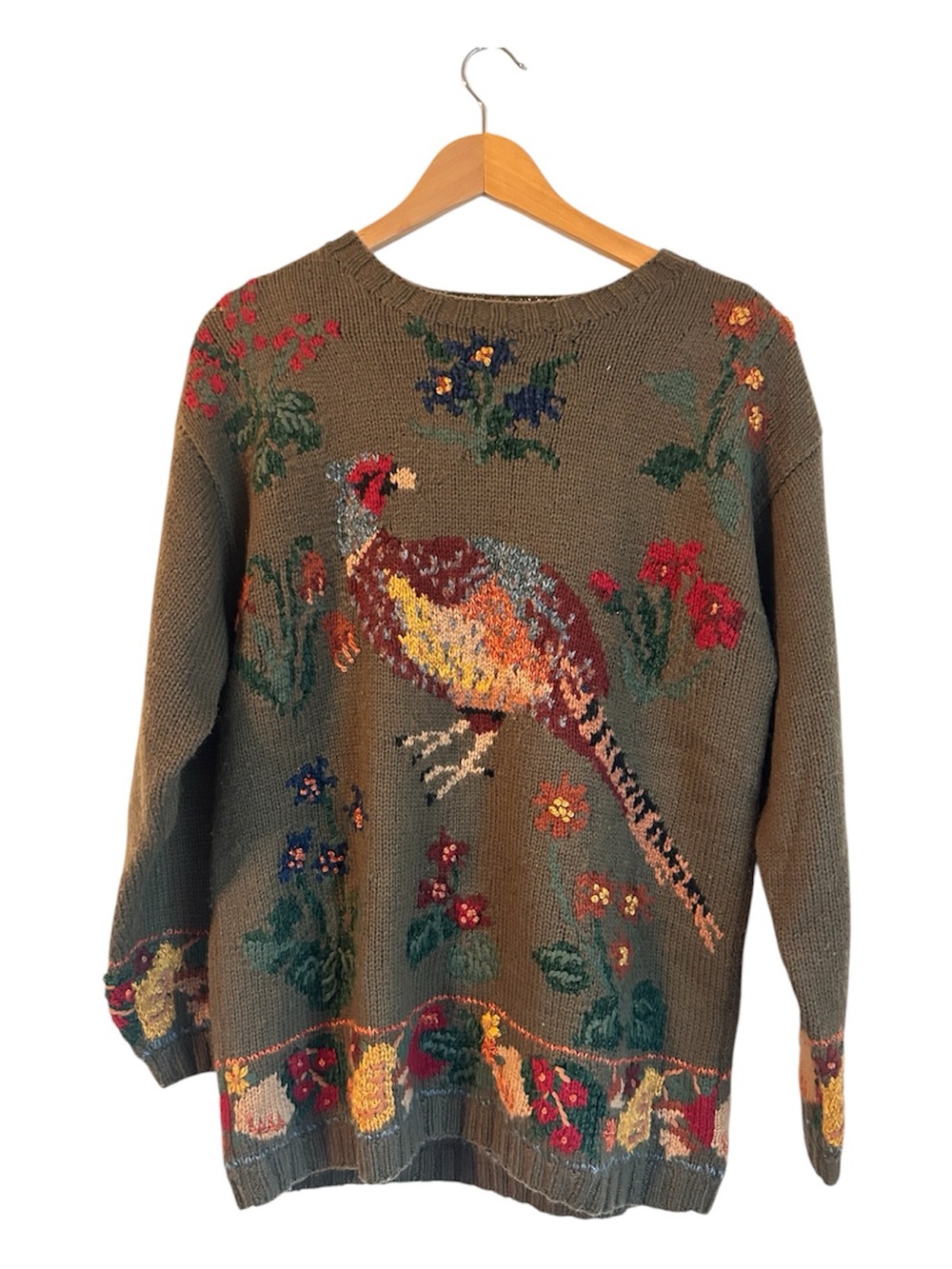 JH Collectibles Vintage Pheasant Floral Wool Sweater Size Small